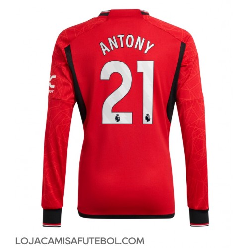 Camisa de Futebol Manchester United Antony #21 Equipamento Principal 2023-24 Manga Comprida